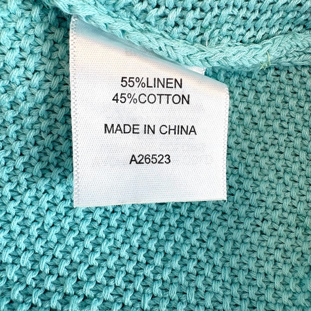 Appleseeds Women's Long Cardigan Pockets, Teal, Linen & Cotton Blend, Size Small - Picture 4 of 5